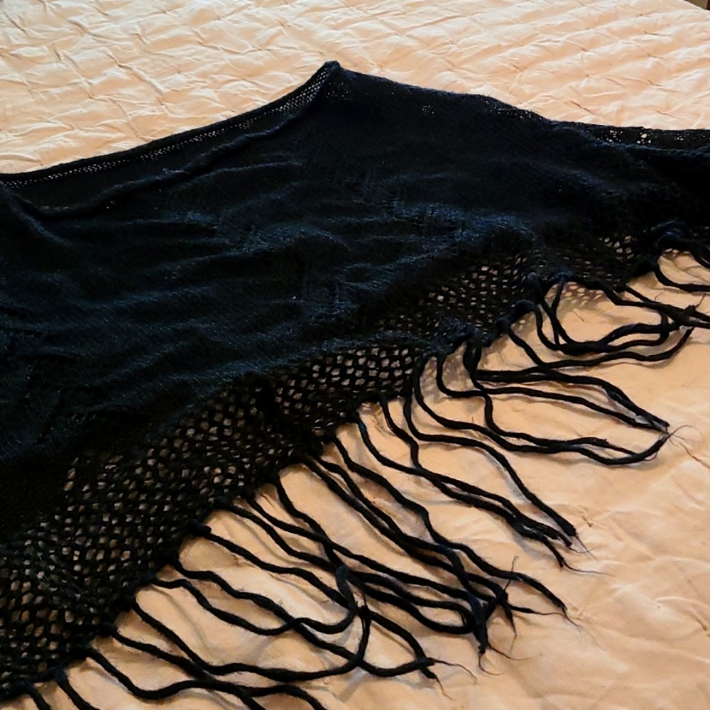 Black Crocheted Poncho - soft